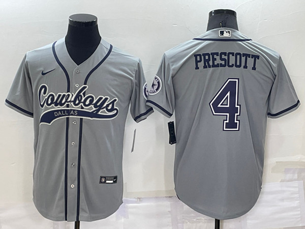 Men's Dallas Cowboys #4 Dak Prescott Grey Cool Base Stitched Baseball Jersey